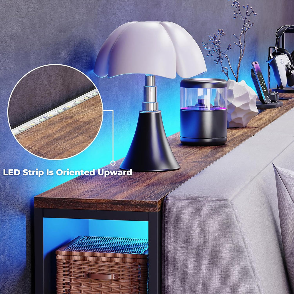 BROTTAR 79" Long Behind Couch Table with LED Lights and Power Outlet, Br...