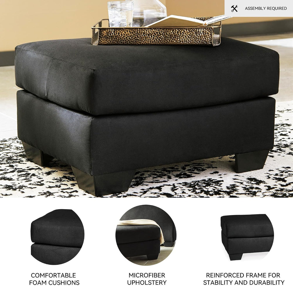 Signature Design by Ashley Black Microfiber Ottoman, 31x25 in, Darcy
