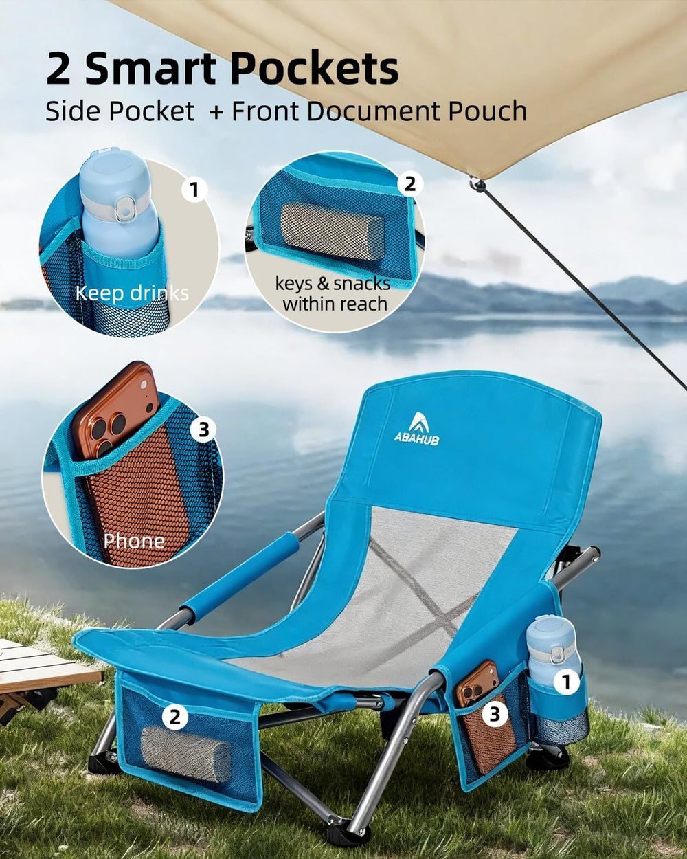 Abahub Beach Chair Low/High Back with Carry Bag Lightweight Comfortable Porta...