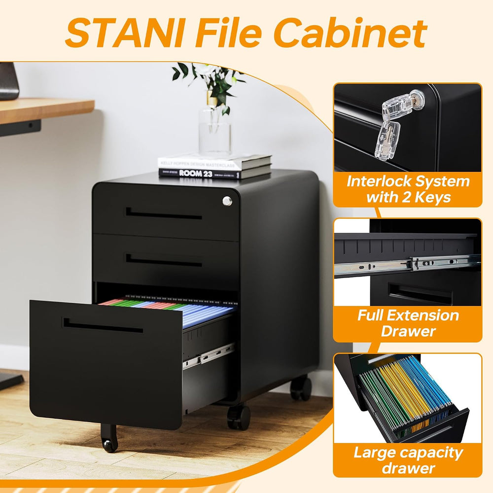 STANI 3 Drawer Filing Cabinet, Metal Filing Cabinet Legal/Letter Size with Lo...