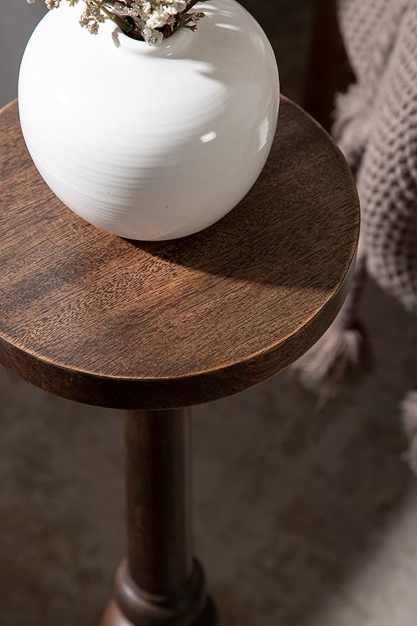 Kate and Laurel Wegner Traditional Wooden Round Drink Table, 8 x 23, Rich Bro...