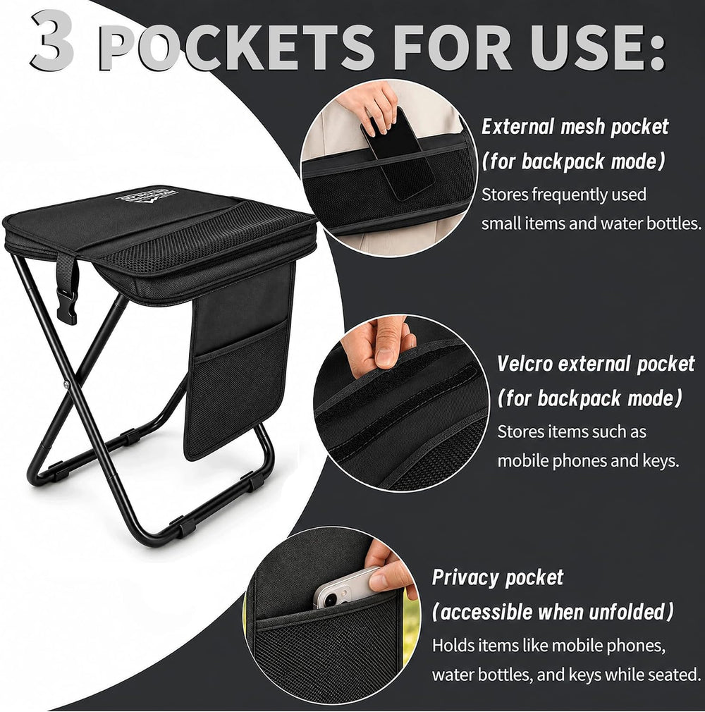 16" Extra Large Portable Folding Stool for Adults, Camping Collapsible Seat