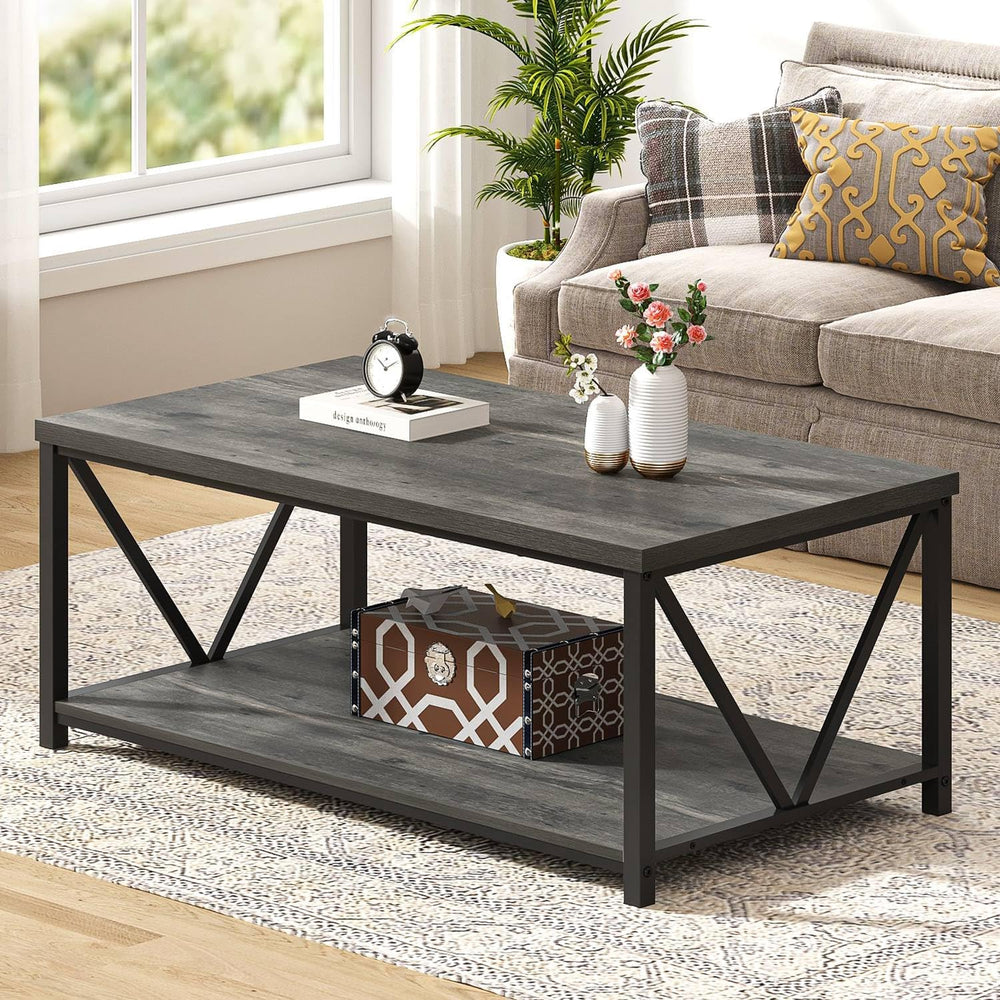 EXCEFUR Coffee Table, Rustic Wood and Metal Center Table for Living Room, 39....