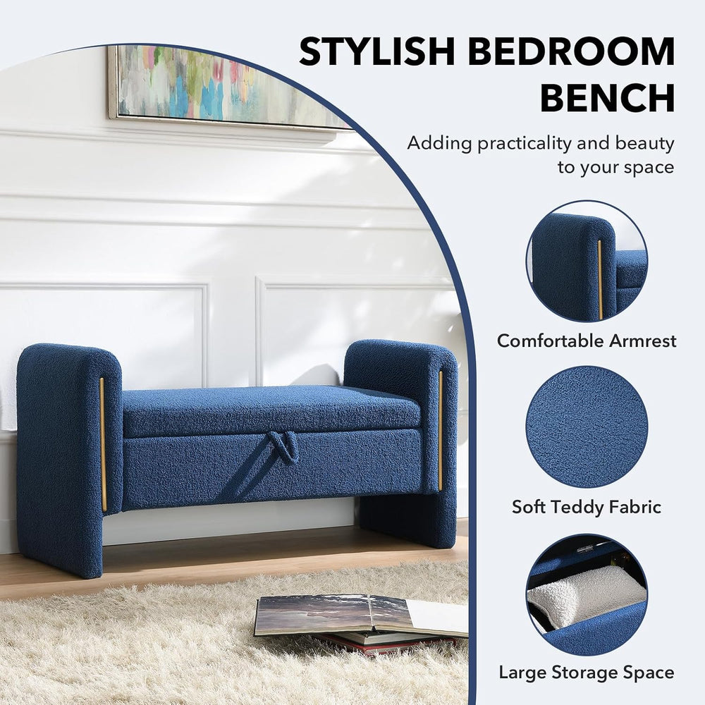 NIOIIKIT 52" Storage Ottoman Bench, Teddy Upholstered Storage Bench with...