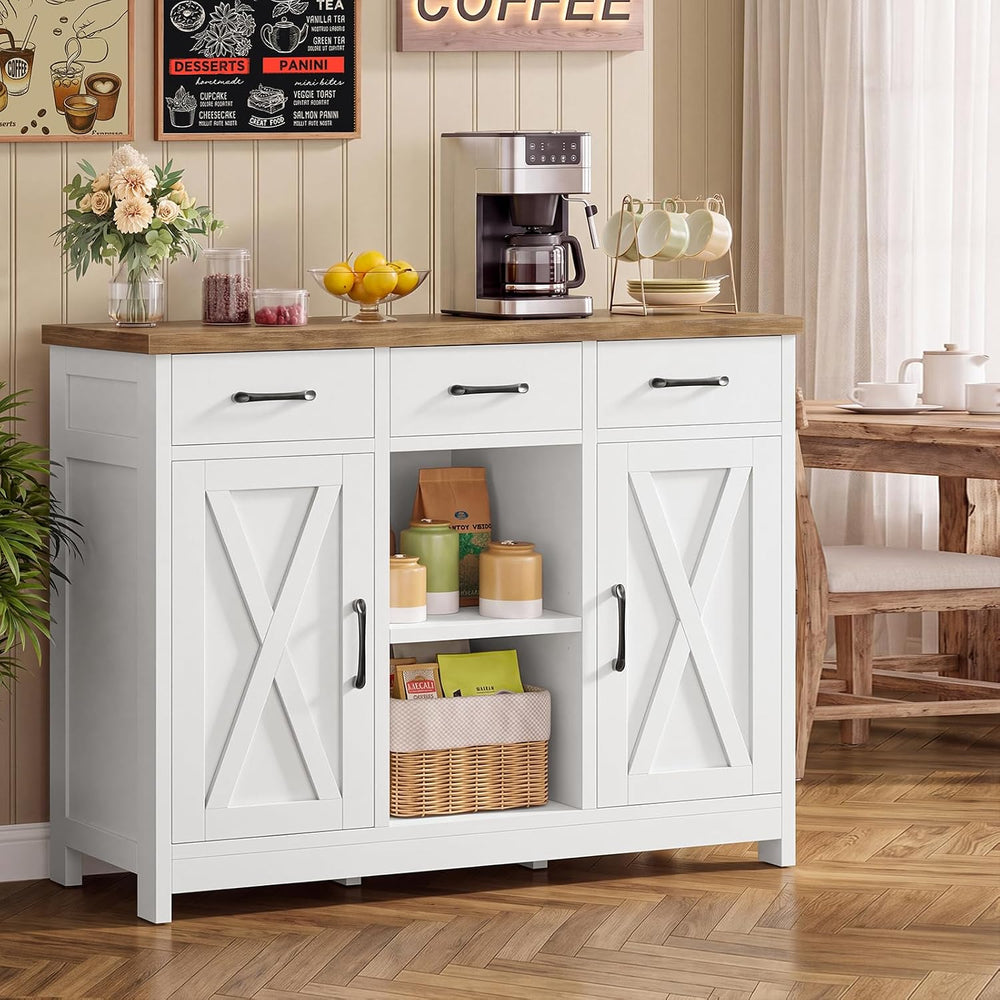TEENFON Storage Cabinet, Coffee Bar Cabinet with 3 Drawers, 2 Adjustable Shel...