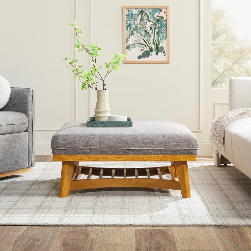 Walker Edison Nash Modern Farmhouse Large Oversized Linen Ottoman, Dark Grey