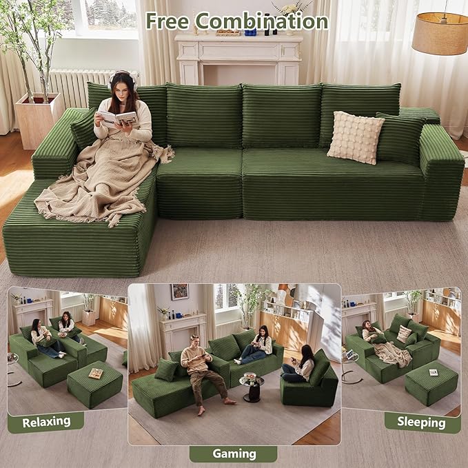 135" Cloud Sectional Couch with L-Shape Chaise, Modern Modular Comfy Sof...