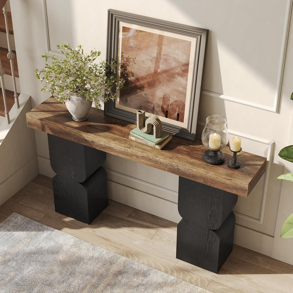 63-Inch Console Table, Heavy-Duty Look, Behind Couch Sofa Table, Color Blocki...
