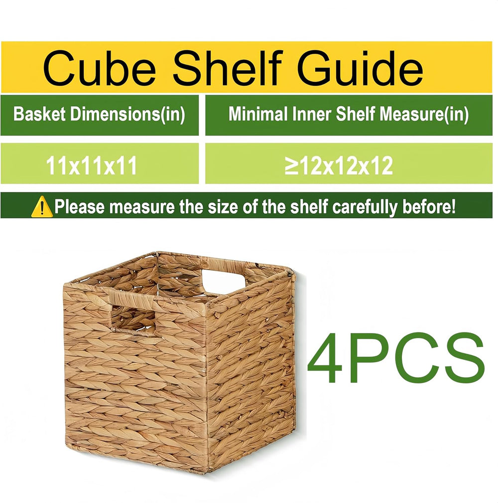 11 x 11 x 11 in Woven Storage Baskets,Set of 4 Wicker Cubes Baskets,Natural |...