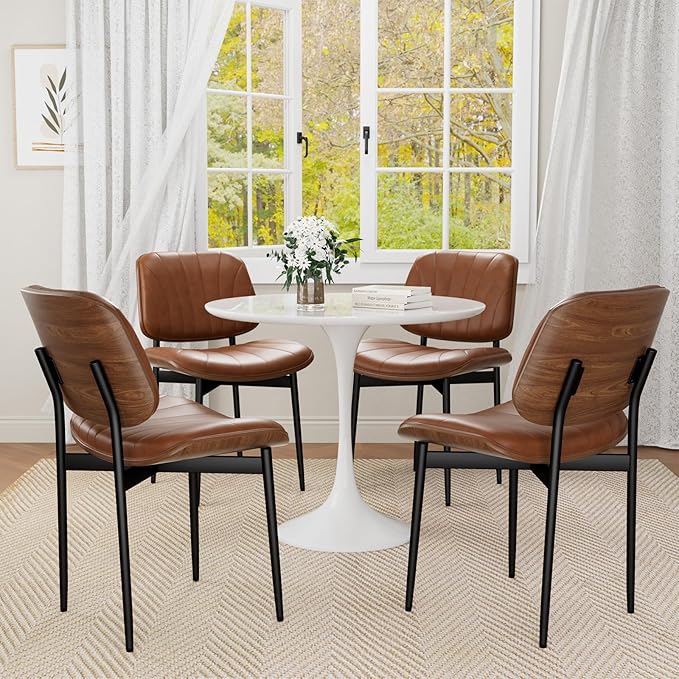 Dining Chairs Set of 6, Mid-Century Modern Upholstered PU Leather Chairs with...