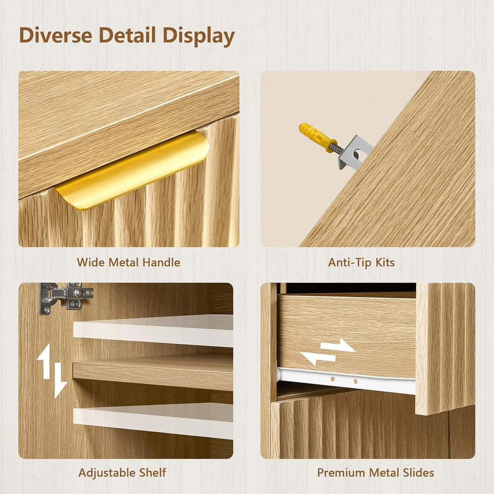 TEENFON 31.5" W Fluted Buffet Cabinet with Storage, Sideboard Cabinet, C...