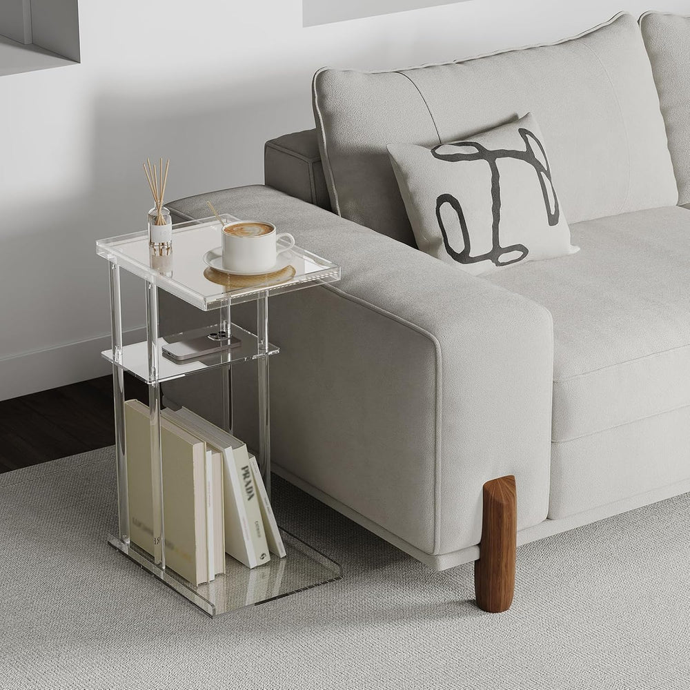 HMYHUM Acrylic C-Shaped End Table, 3-Tier Clear Side Table for Couch, Living ...
