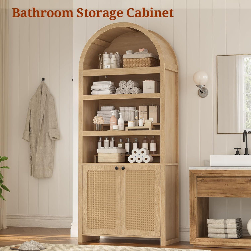 81" Tall Arched Cabinets,Bookcase with storage,Mid-Century Modern 6-Tier...