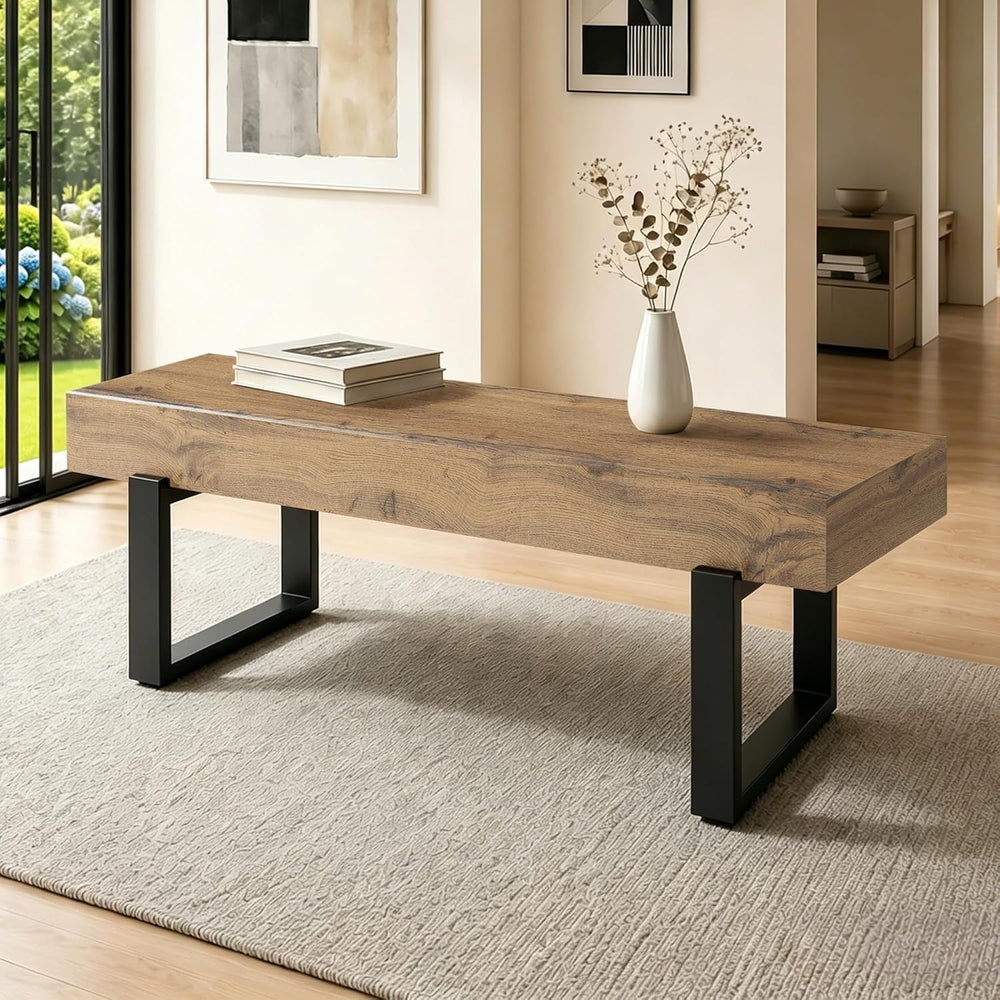 GDFStudio Modern Wooden Bench with Metal Legs, Entryway Shoe Bench Indoor, Di...