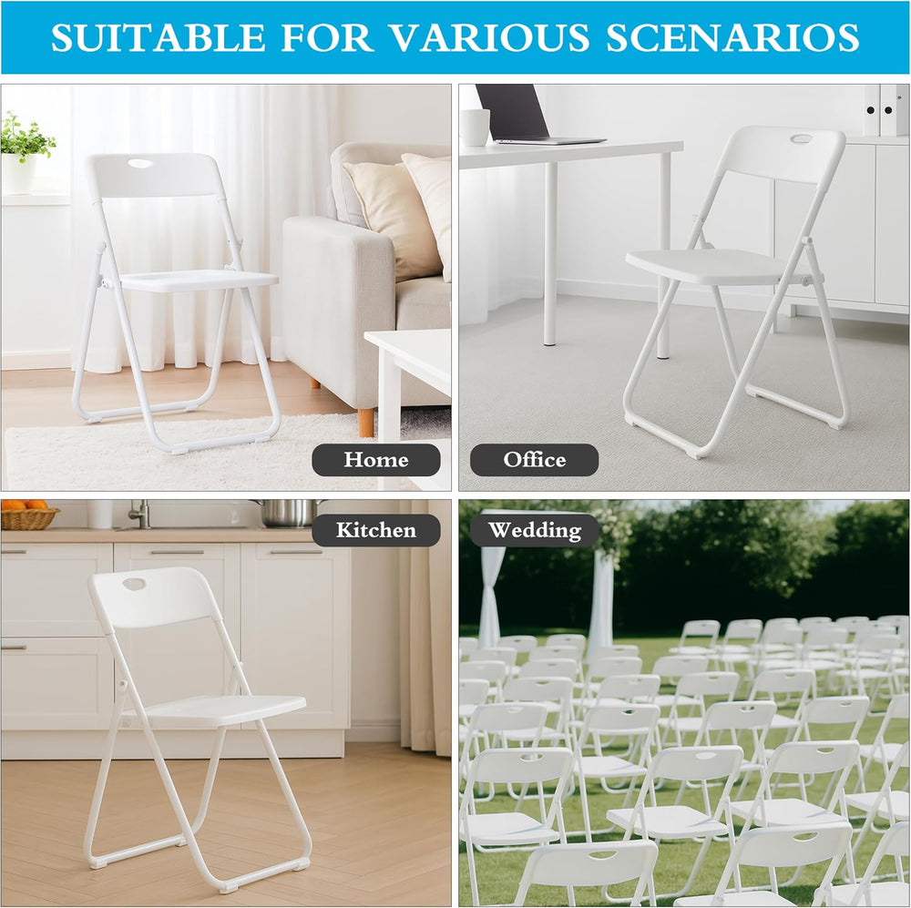 10 Pack White Plastic Folding Chairs, Lightweight Foldable Chair | 300lb Capa...