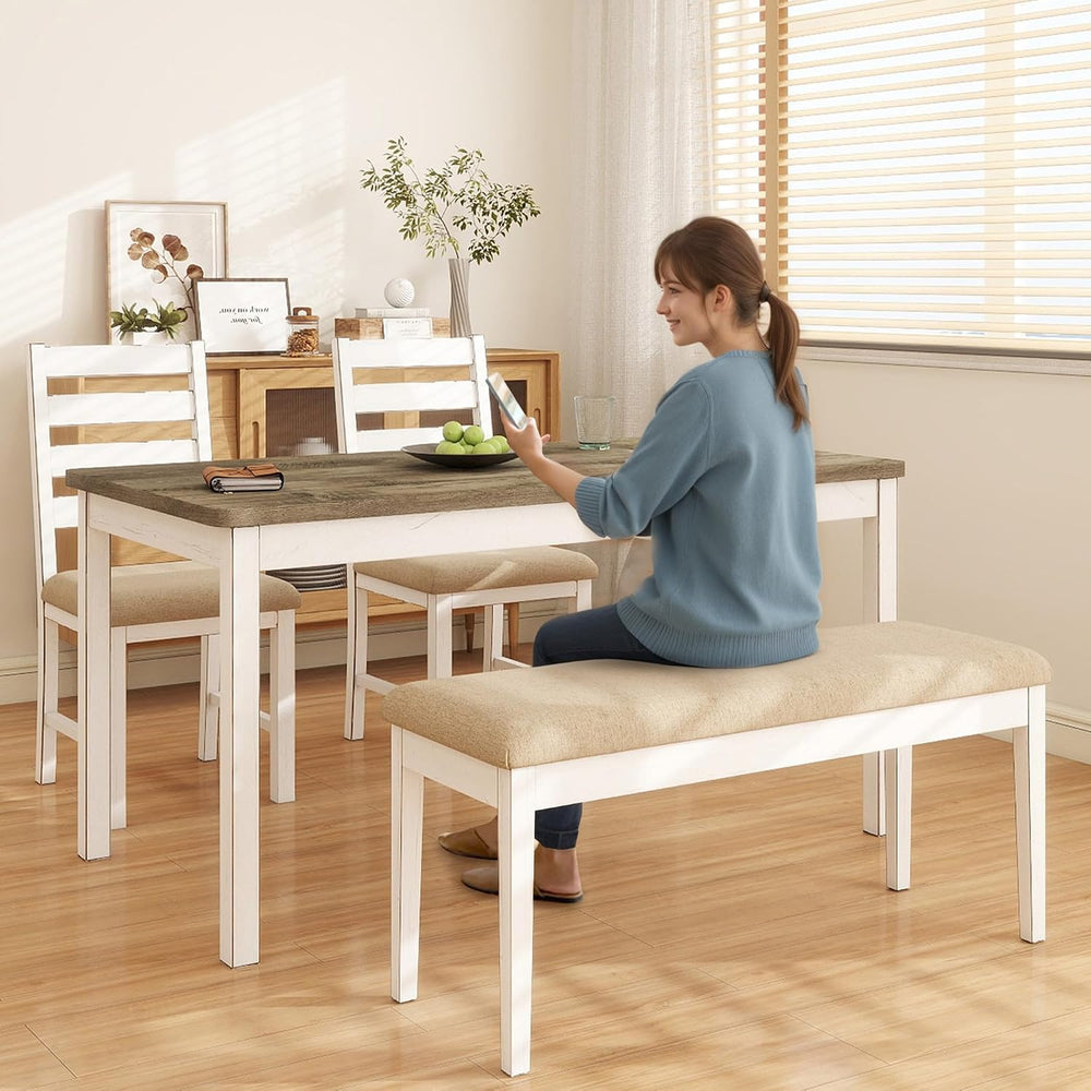 ROCSUMOO 6 Piece Farmhouse Dining Table Set of 6 with 4 Chairs & 1 Bench ...