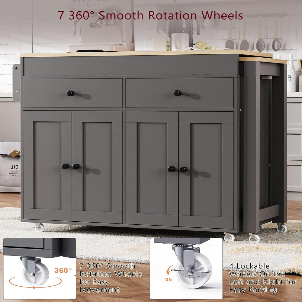 Merax 74.5" Kitchen Island with Extendable Dining Table, Rolling Kitchen...