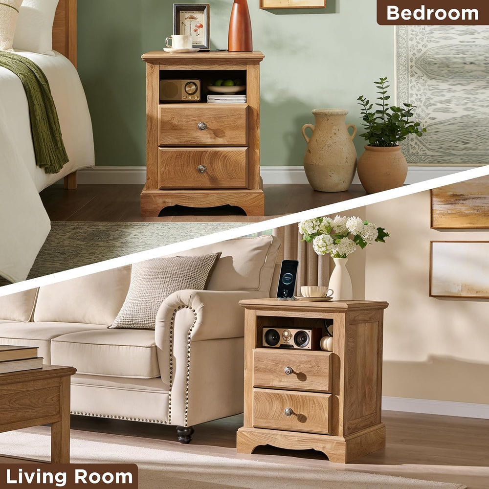T4TREAM 18" Vintage Nightstand with Charging Station, Light Knotty Oak |...