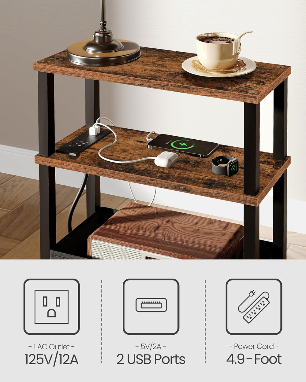 CHOEZON Narrow Nightstand and Narrow Skinny Side Table with Charging Station ...