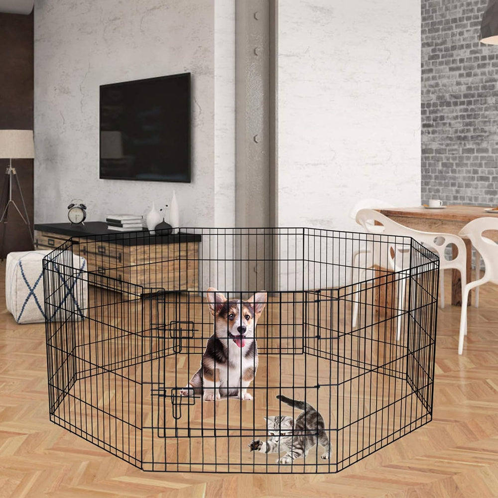 Puppy Pet Playpen 8 Panel 24 Inch Indoor Outdoor Metal Portable Folding Anima...
