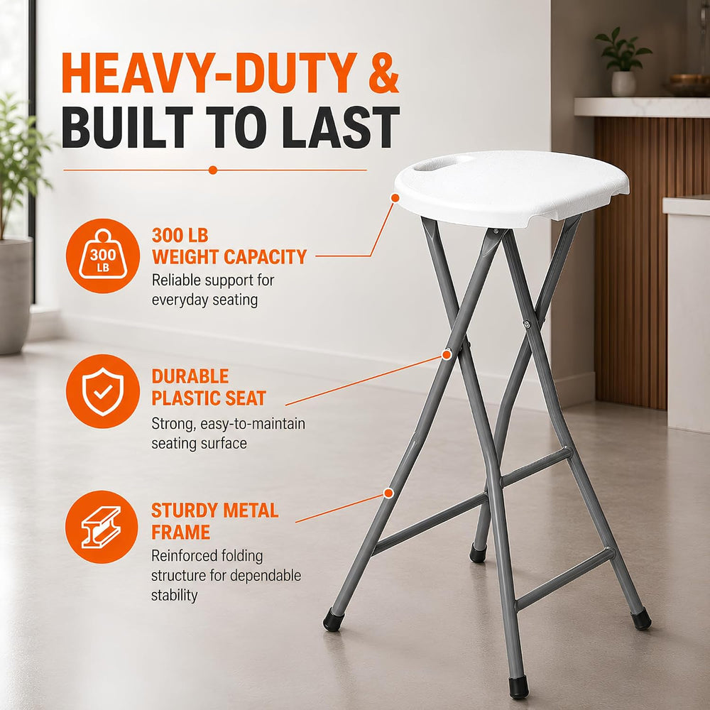 30 Inch Tall Folding Stool Chair | Heavy Duty Plastic Stool Chair | Portable ...