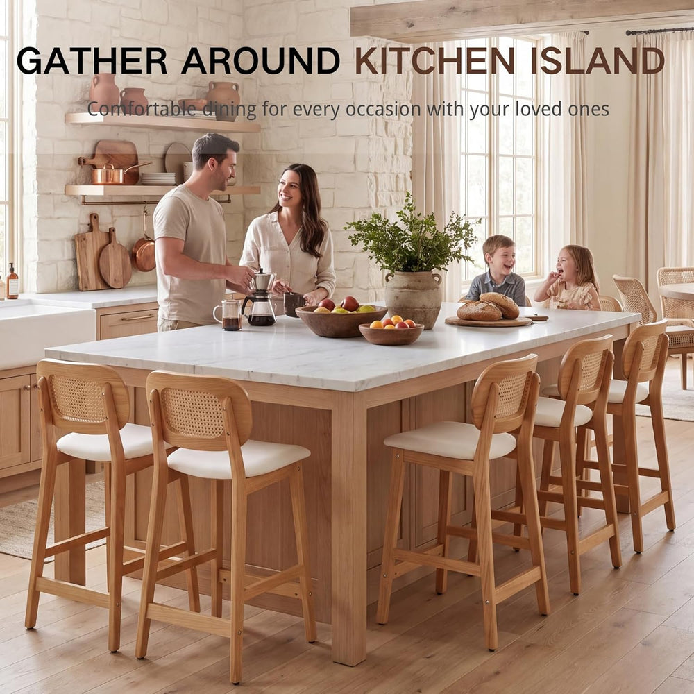 EALSON Counter Height Bar Stools Set of 2 Rattan Back Farmhouse Barstools Mid...