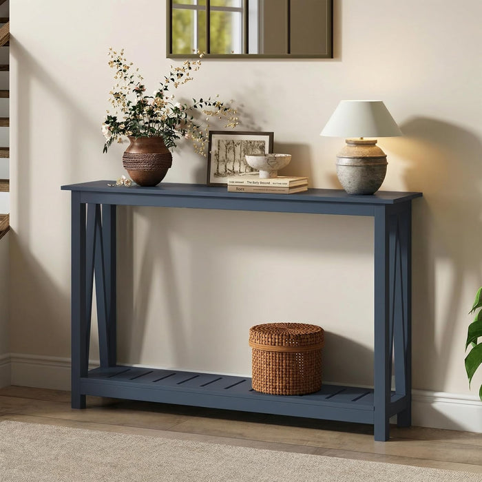 ChooChoo Farmhouse Console Table, Narrow Sofa Table for Entryway, 40 Inch | Rustic Entryway Table for Living Room, Hallway, Blue