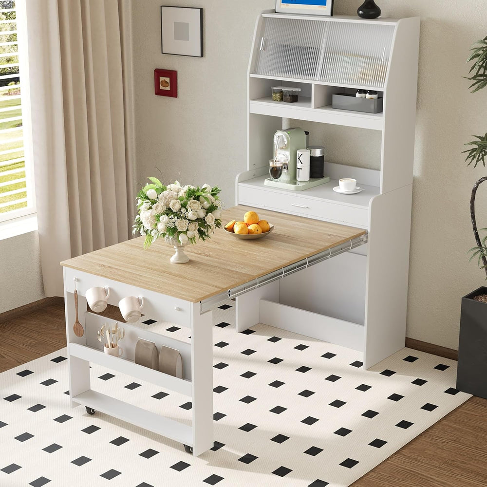 Spaco 2-in-1 Folding Dining Table and Buffet Cabinet Set,Compact Pull-Out Kit...