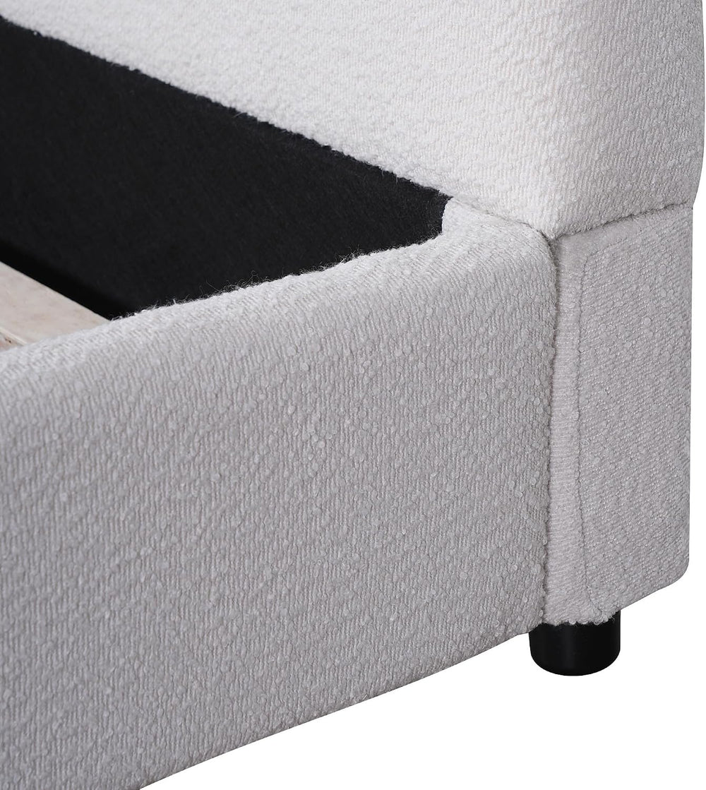 Peanu Queen Bed Frame, Boucle Upholstered Curved Headboard, White