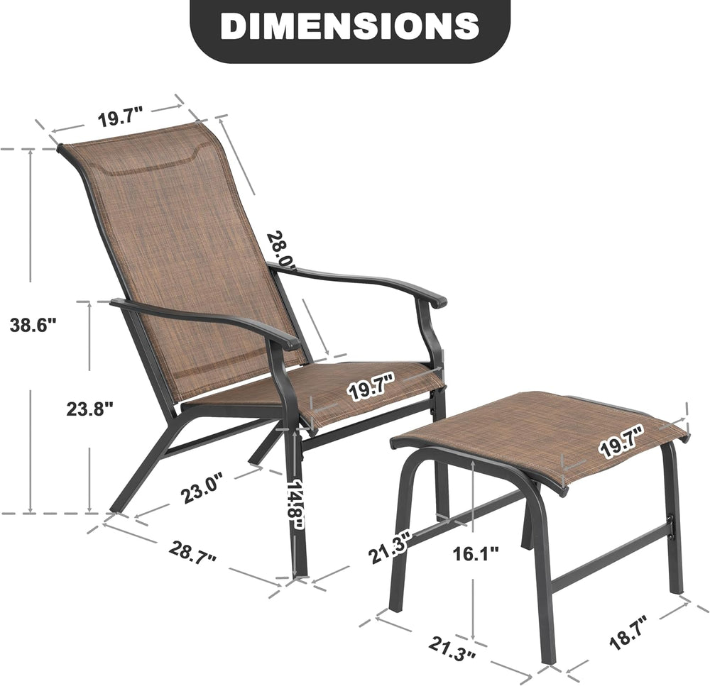 NUU GARDEN Outdoor Patio Chair, Patio Dining Chair with Ottoman, All-Weather ...
