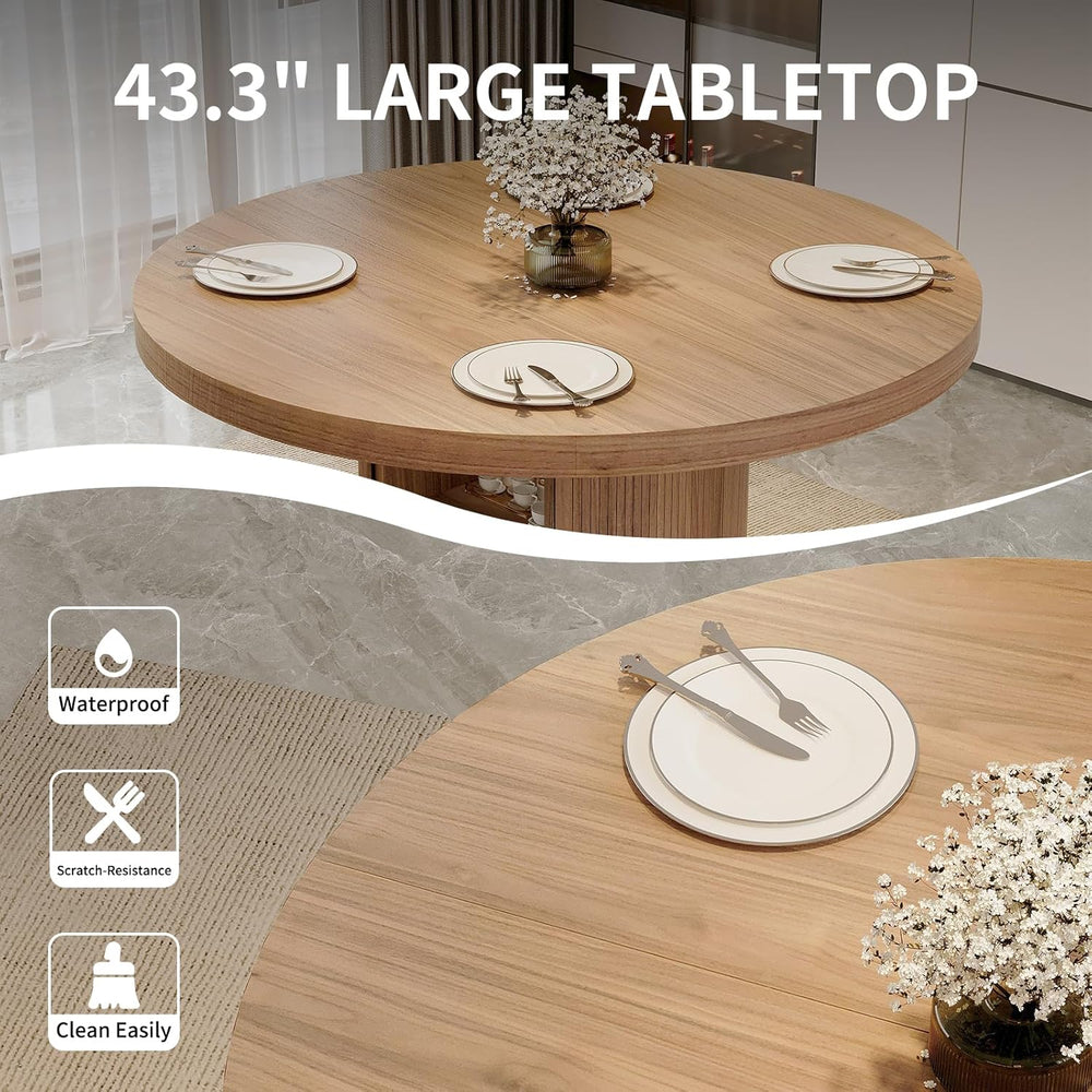 5-Piece Dining Set for Small Spaces 43.3" Round Table & 4 PU Leather...
