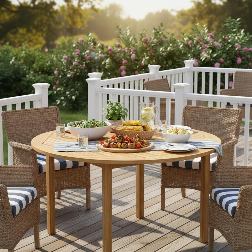 Tangkula 39.5" Round Outdoor Dining Table for 4, Acacia Wood Patio Table