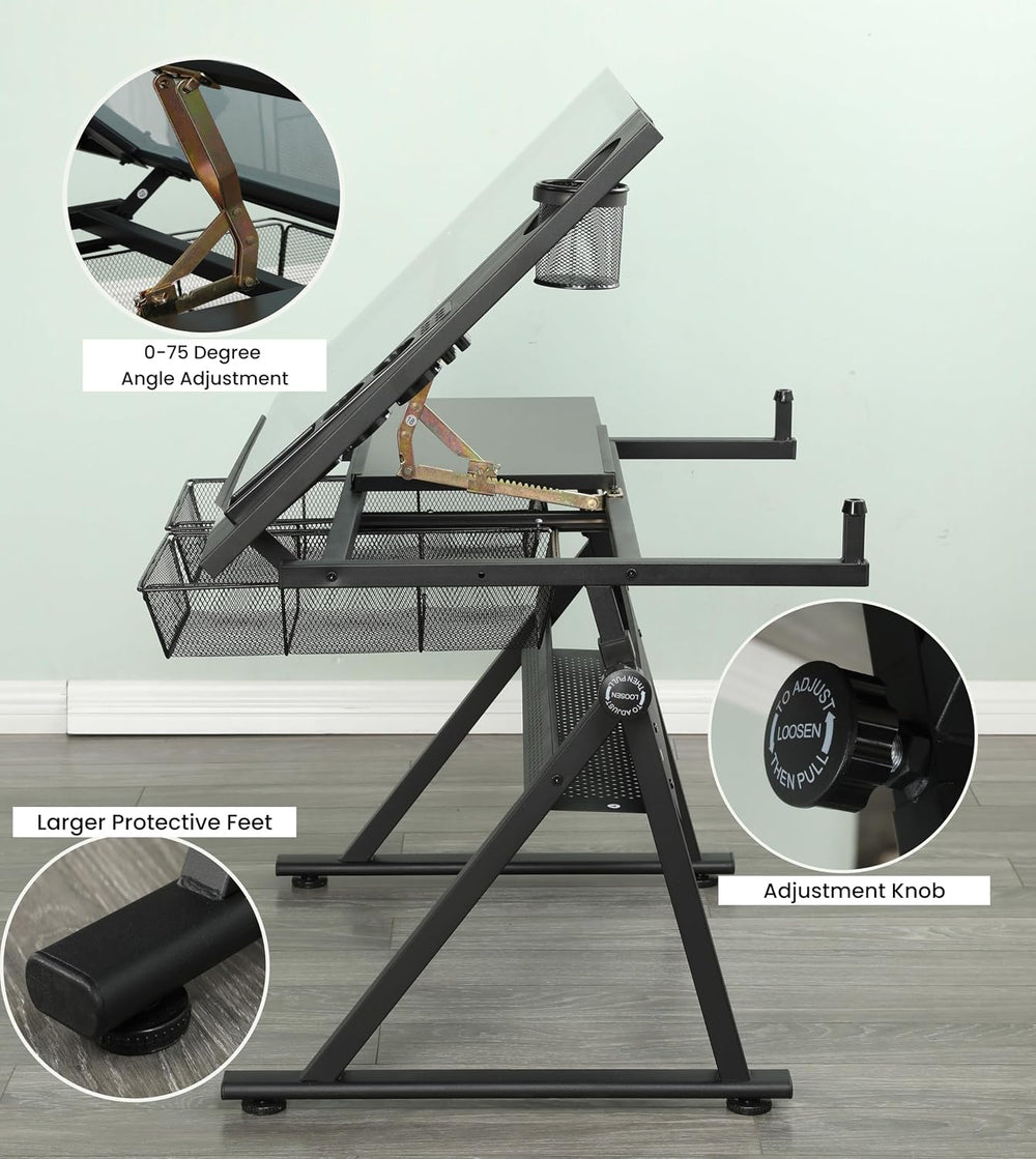 Drafting Table w/Stool, Height Adjustable Multifunctional Drawing Table | Art...
