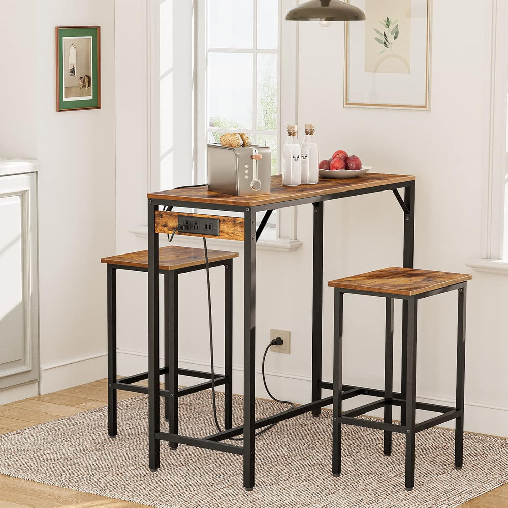HOOBRO Bar Table and Chairs Set, 39.4" Dining Table Set with Power Outle...