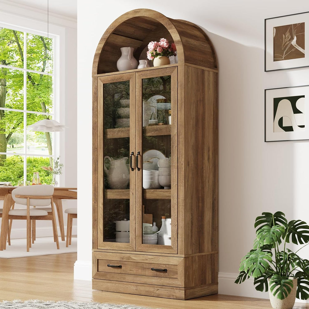 75" Tall Arched Kitchen Pantry Cabinet w Load-Bearing Steel Pipe,Modern ...