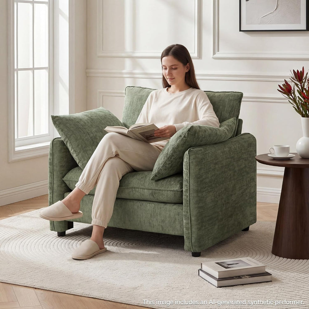 Elegant Oversized Accent Reading Armchairs Set of 2, 42.1", Chenille, Gr...