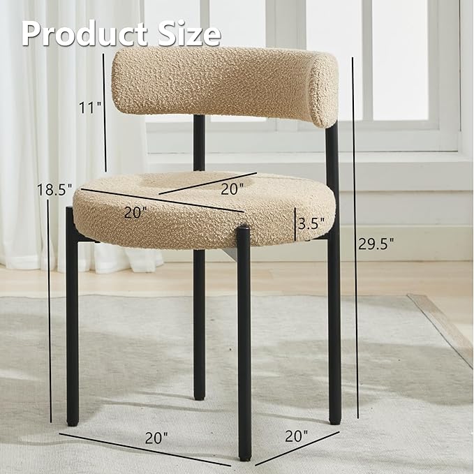 Boucle Dining Chairs Set of 2, Mid Century Modern Dining Room Chairs with Bar...