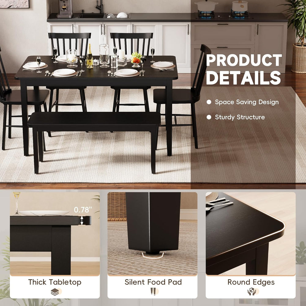 JUMMICO Solid Wood 6 Piece Dining Table Set, Modern 58"/W Kitchen Table ...