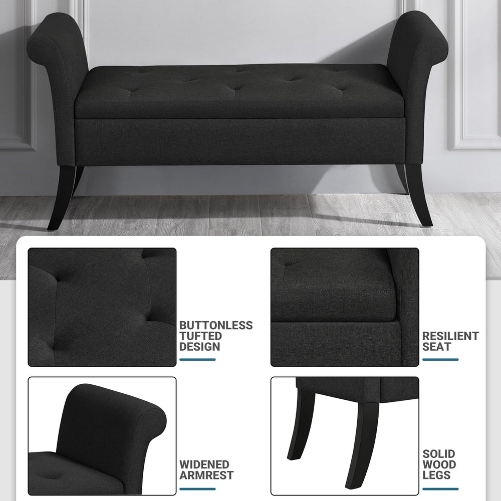 Yaheetech 52in Rolled Arm Storage Ottoman Bench Seat for Entryway, Black | Bu...