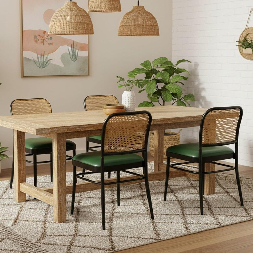 Rattan Dining Chairs Set of 4, Mid-Century Modern, Green | Cane Back Design, ...