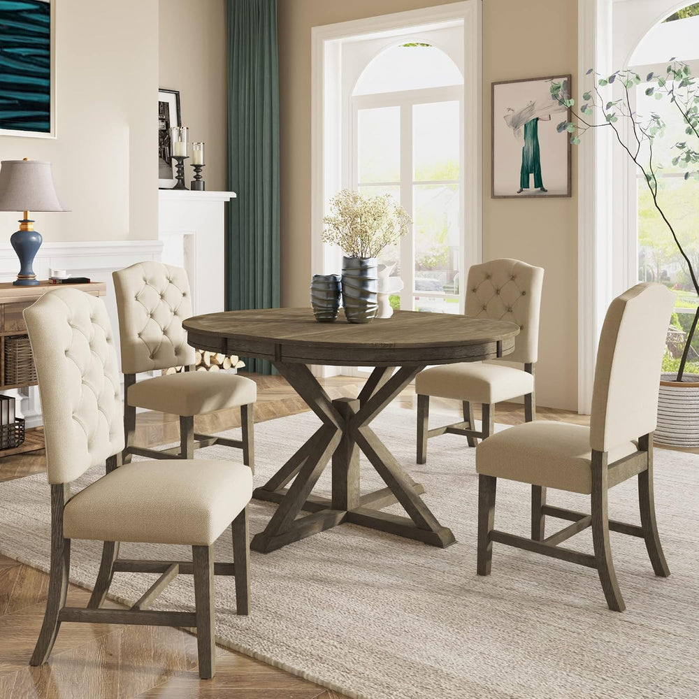 54'' Round Oval Dining Table Extendable Kitchen Table for 4-6, Modern...