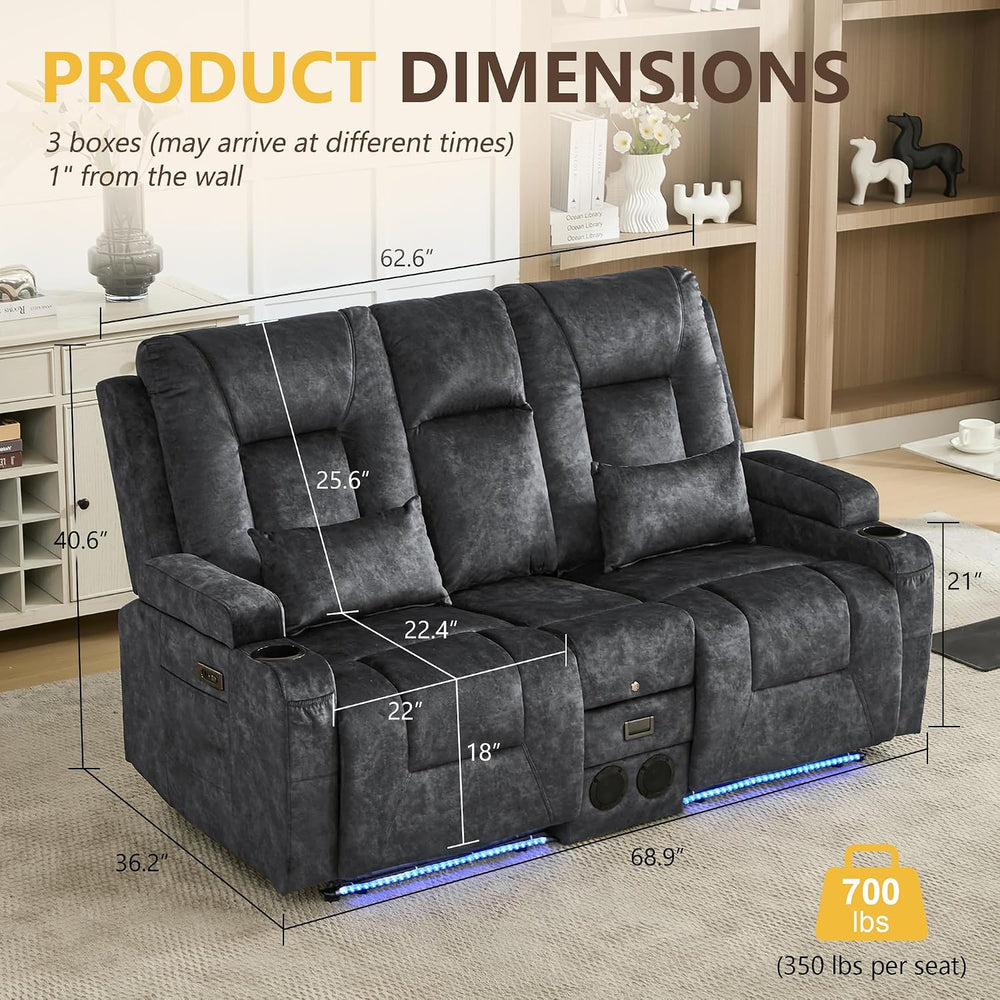 URRED Wall Hugger Power Reclining Loveseat Sofa,Gray:68.1" - 2 Seats