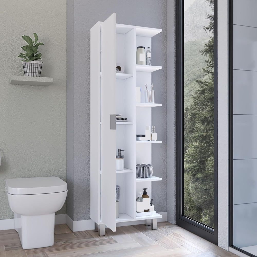 Modern Minimalist Cabinet, Contemporary Storage Locker with 1 Door and 9 Shel...