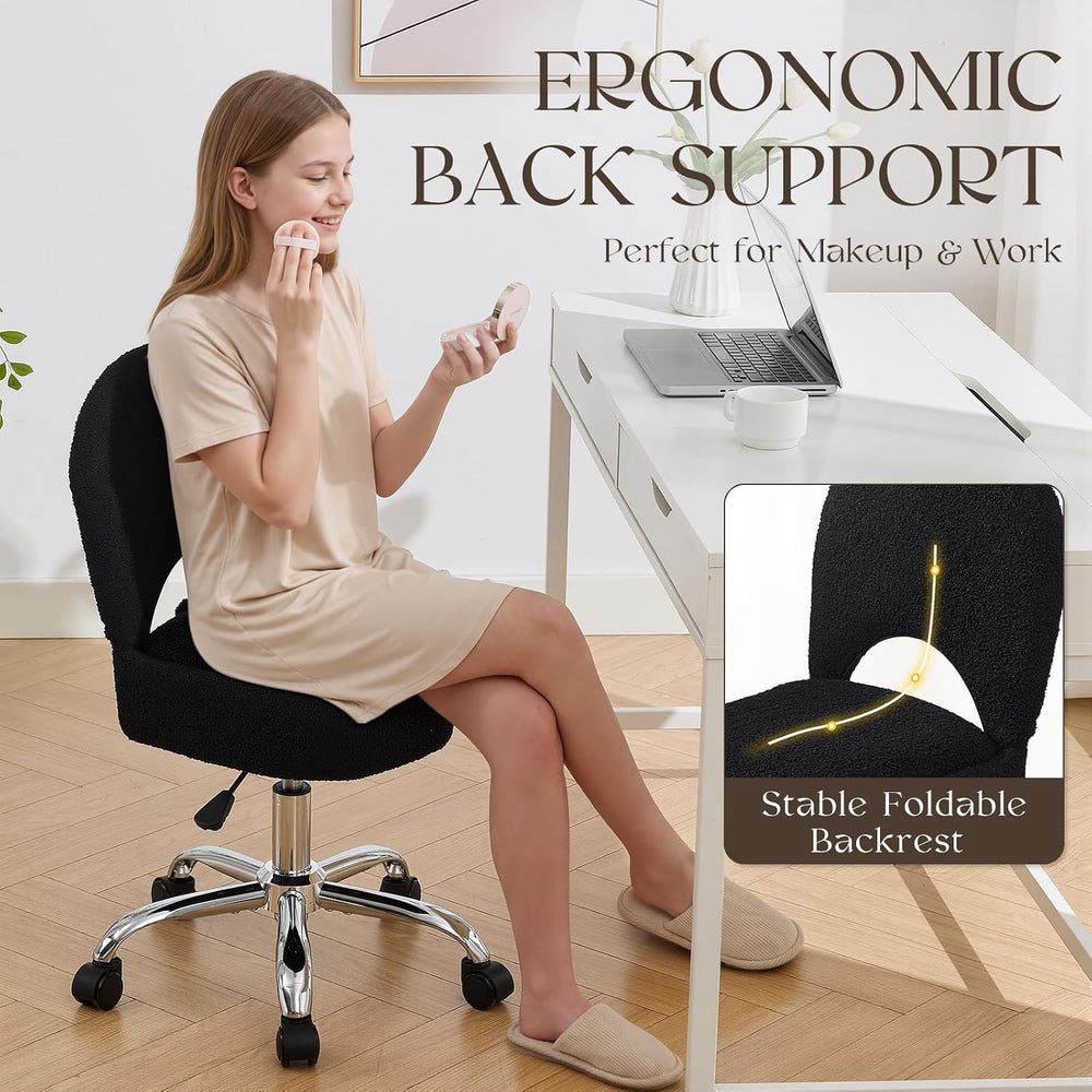 Home Office Chair Fold Swivel Vanity Chair with Storage Back Wheel