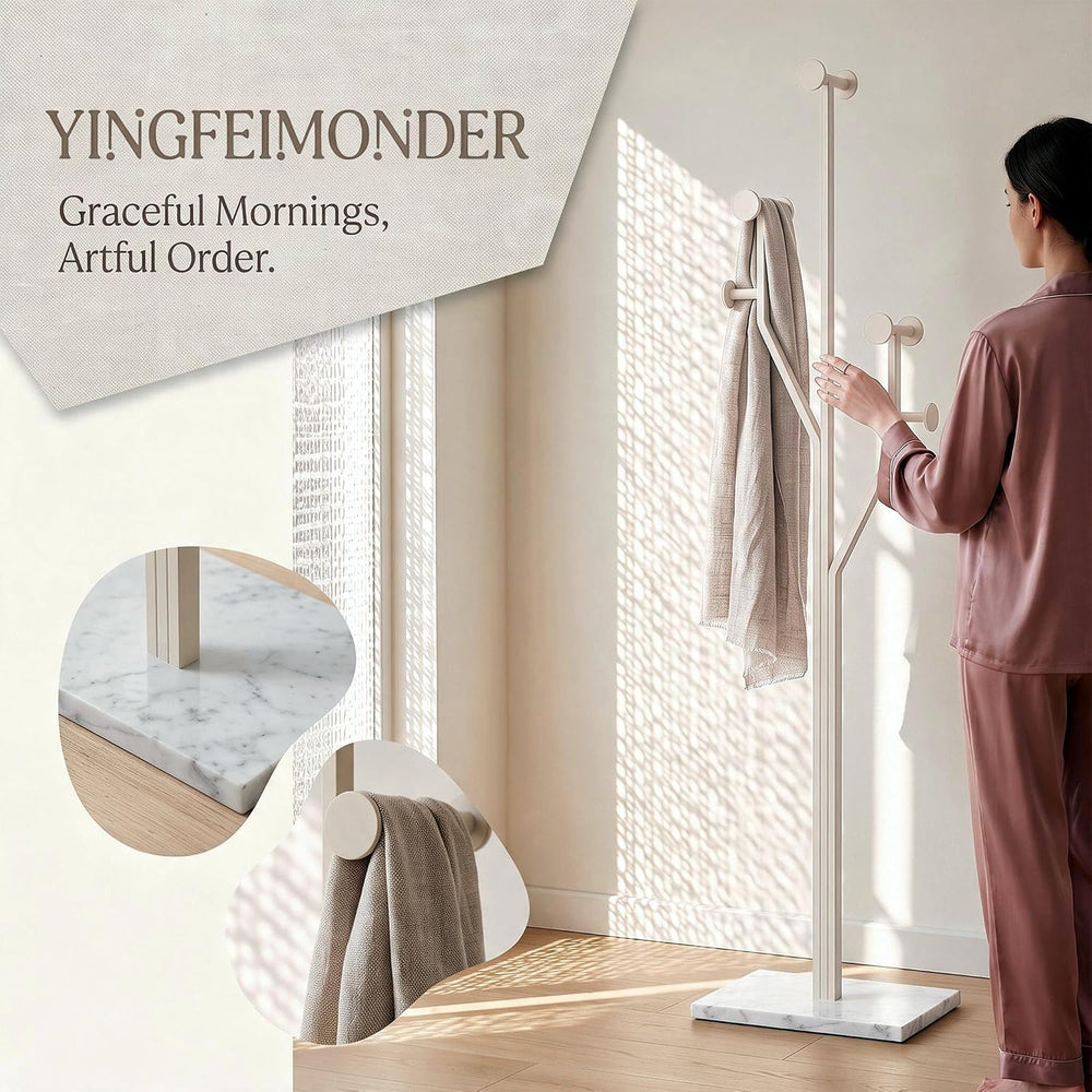 Modern White Coat Racks Freestanding with 8 Hooks, Coat Tree for Entryway