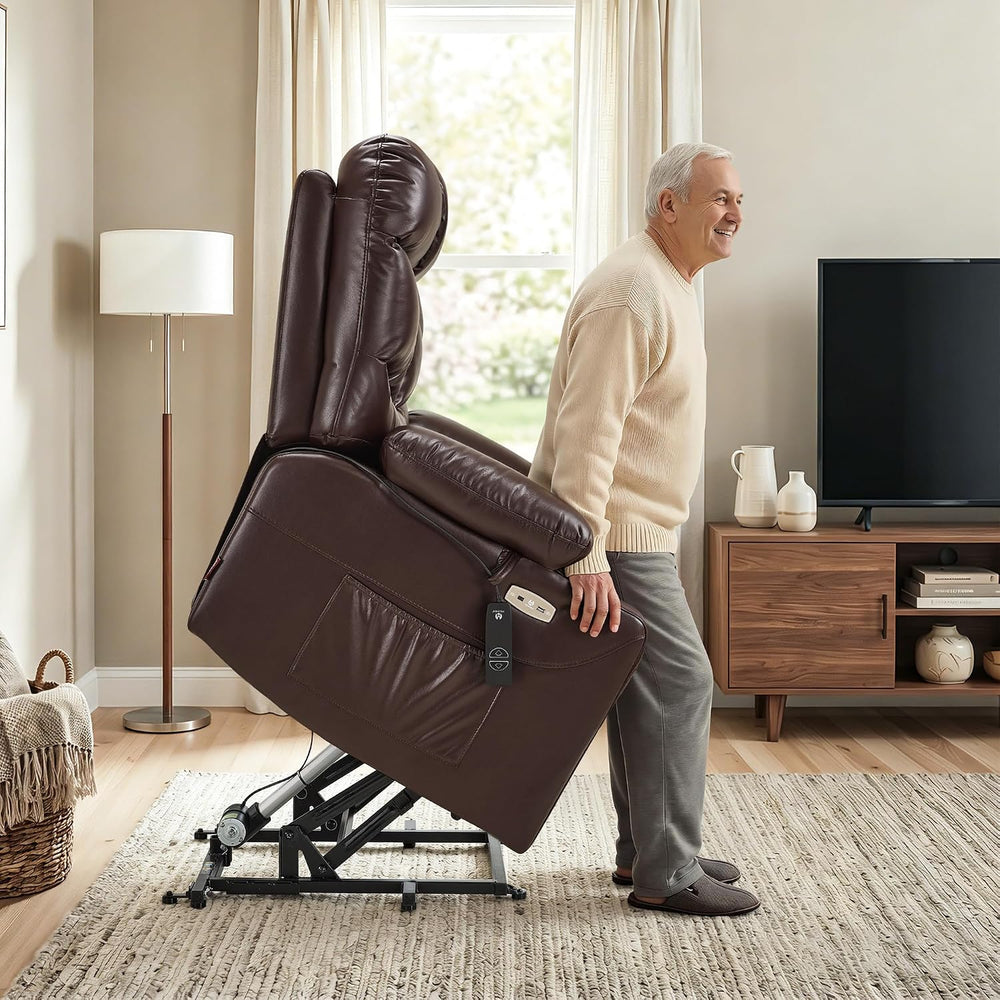 MCombo Power Lift Recliner Chair, Leather R7289 (Dark Brown, Medium-Wide)