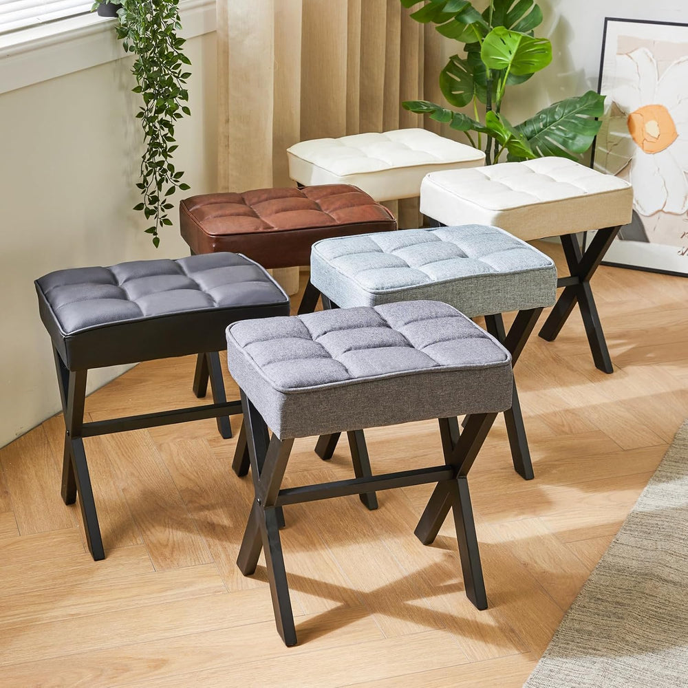 IBUYKE Square Makeup Stool with X-Leg, PU Vanity Chair, Black LG-71B | Footre...