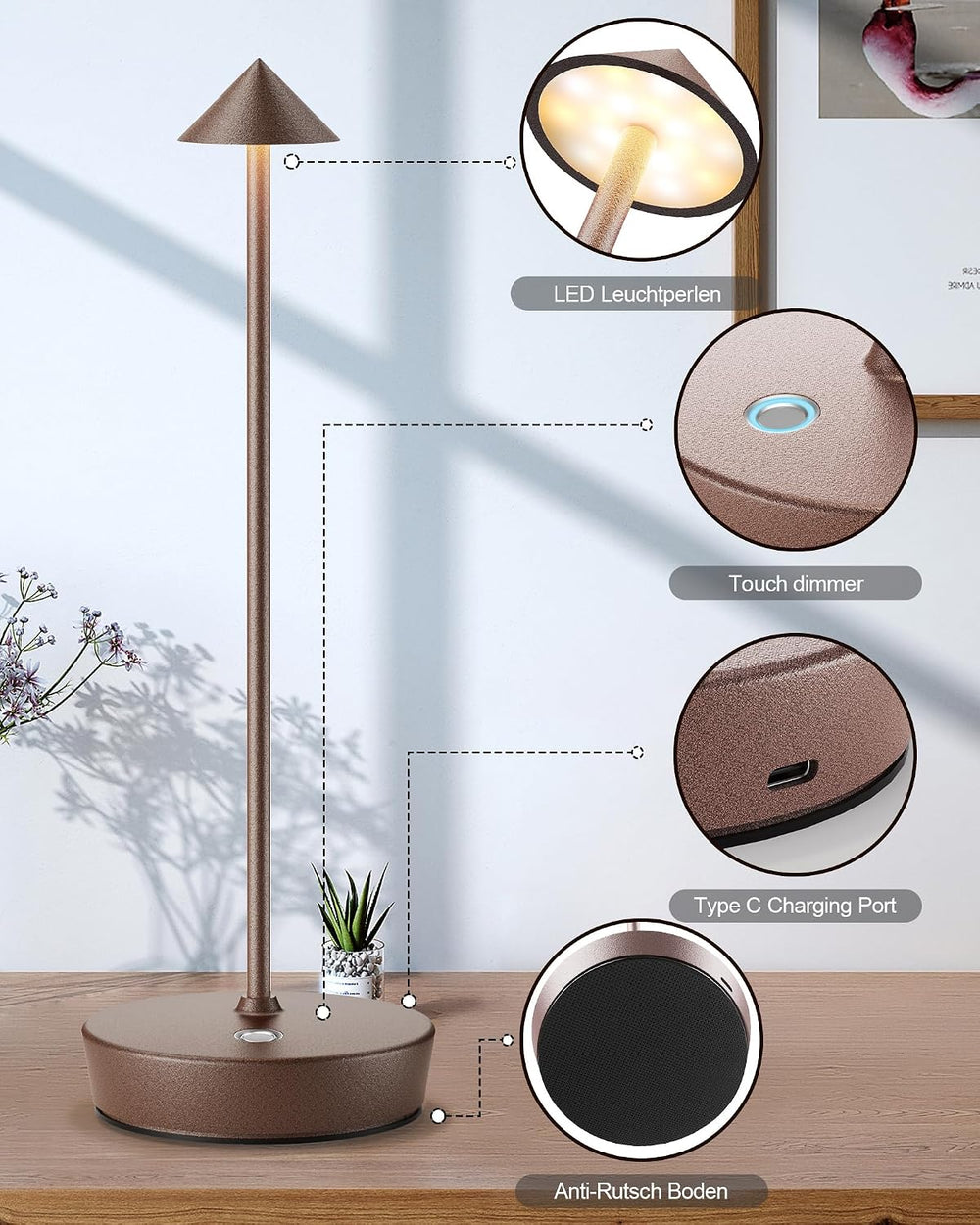 Cordless Table Lamp Rechargeable 6000mAh Battery Outdoor LED Light
