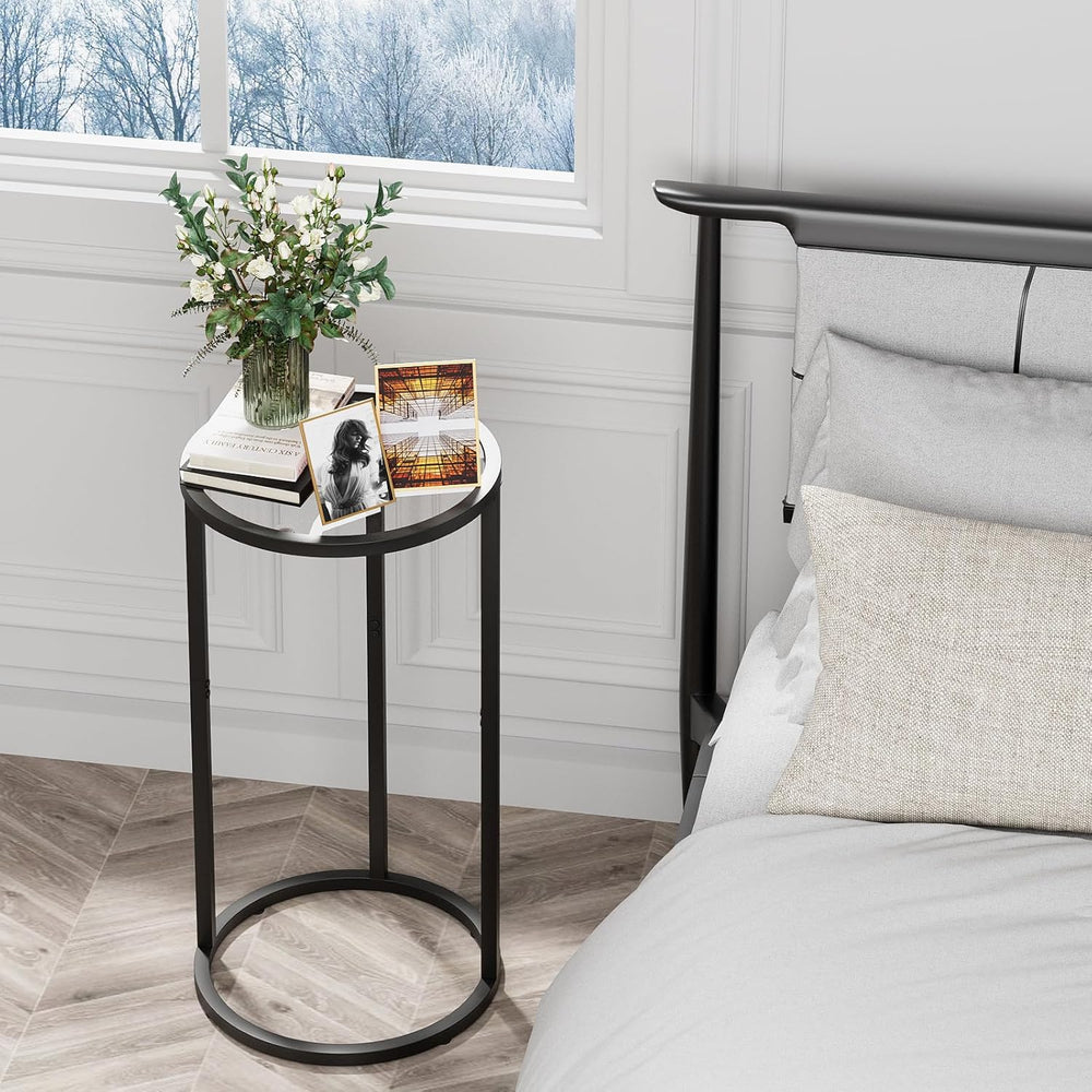 Easy Paws Round Side Table,Glass C Shaped Table,Couch End Table, Tempered Gla...