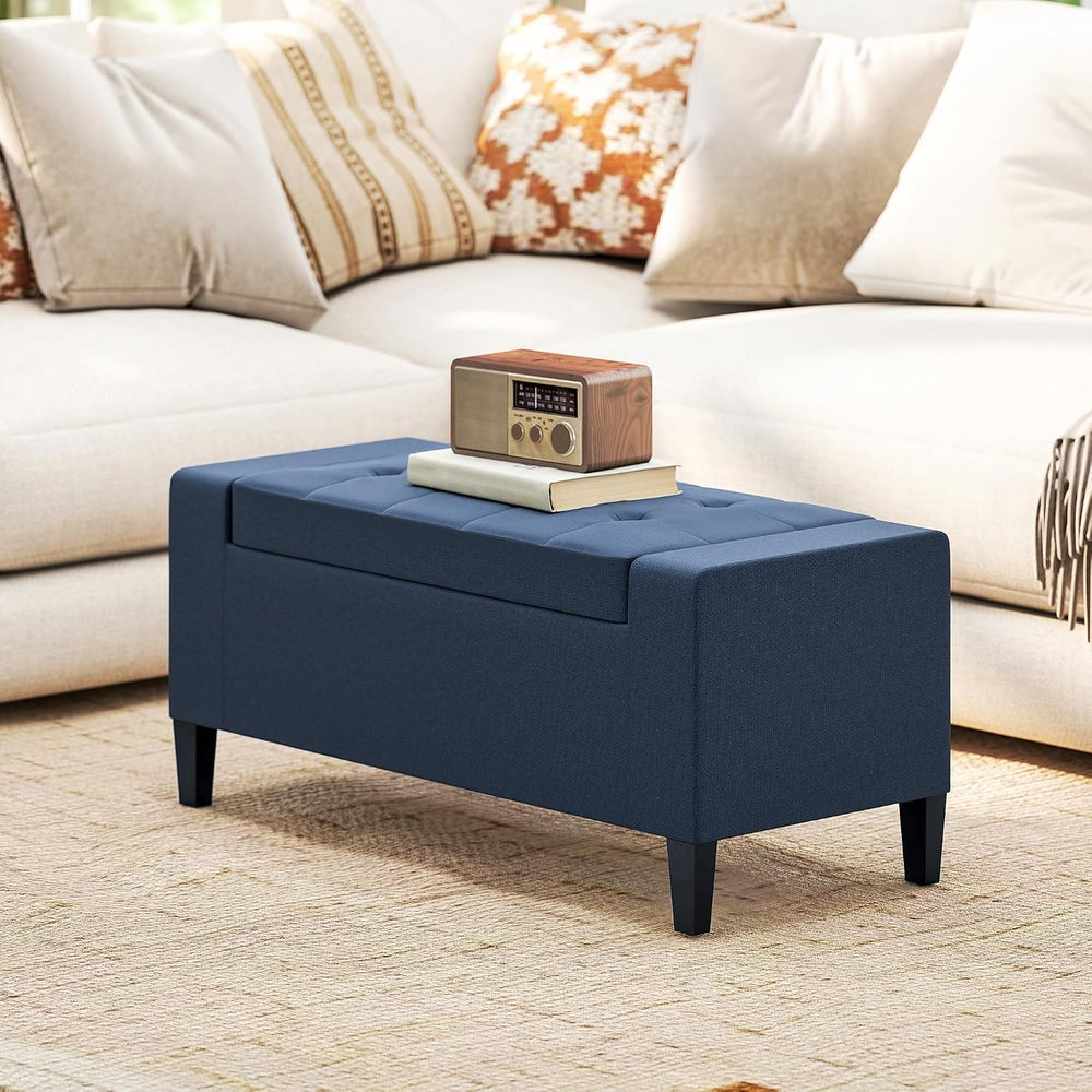 HOMCOM 36" Ottoman with Storage, Lift Top Rubberwood Legs 330 lb Dark Bl...
